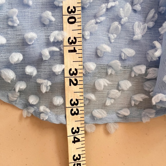 &merci EASTER Dress Womens M Short Sleeve Blue Swiss Dot Ruffle Accents Boho - Picture 12 of 13